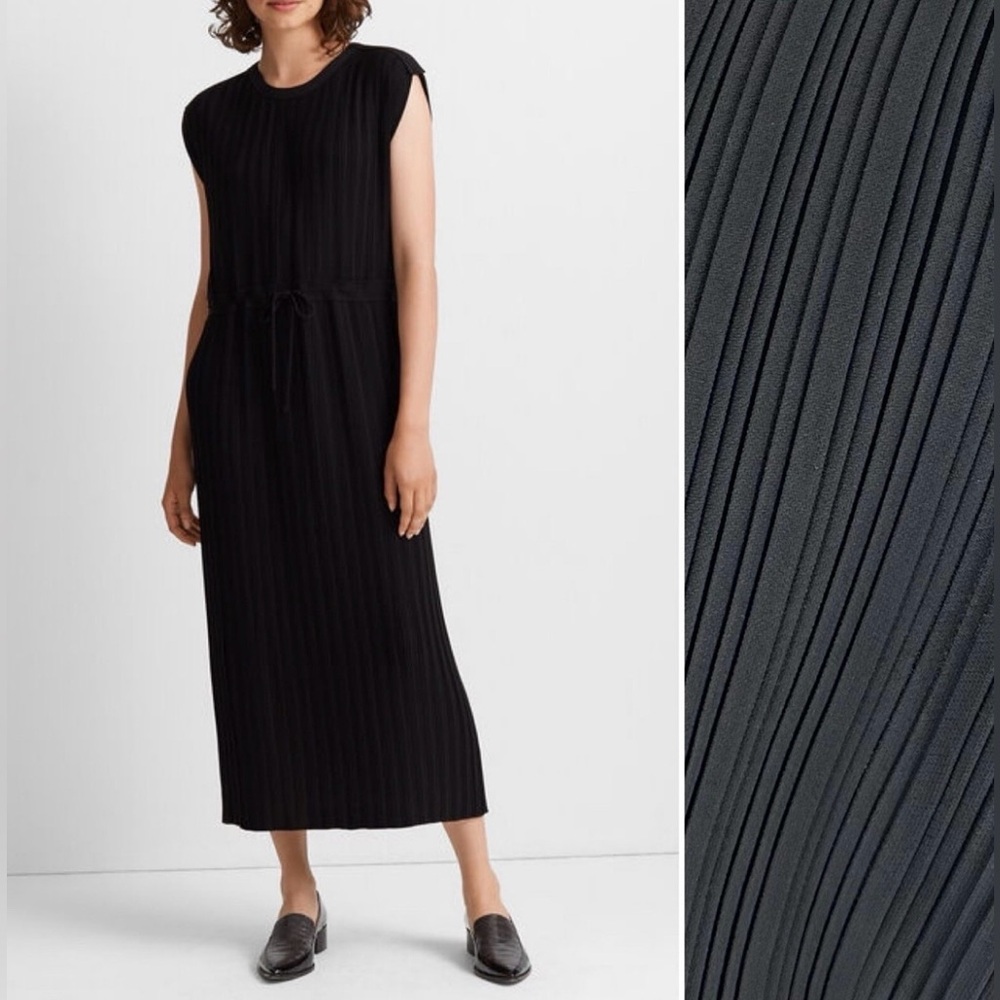 Club Monaco Woven Pleated Maxi Dress Robe Sleeveless Black Size 00 NWT